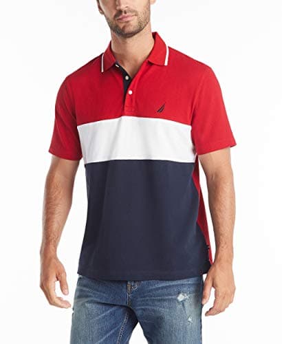Nautica Men's Short Sleeve 100% Cotton Pique Color Block Polo Shirt Shirt, nautica Red, XX-Large