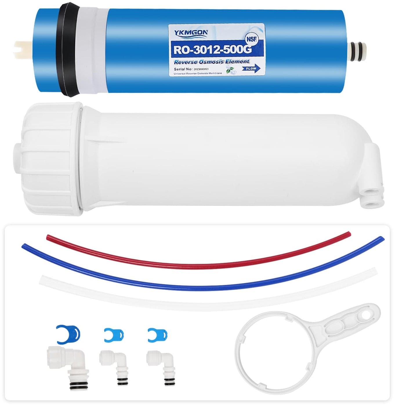 YKMGON 500GPD Reverse Osmosis Membrane Kit with RO Membrane HousingWrenchQuickConnect FittingsCheck Valve and Water Pipe Replacement for Under Sink Home Drinking RO Water Filter System
