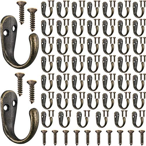 Hotop 50 Pcs Metal Coat Hooks Single Prong Robe Hook Wall Mounted with 110 Pcs Screws for Bath Bedroom Kitchen Garage(Bronze)