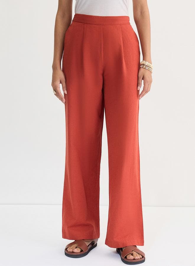 Rust Cotton Linen Straight Fit Pants — XL