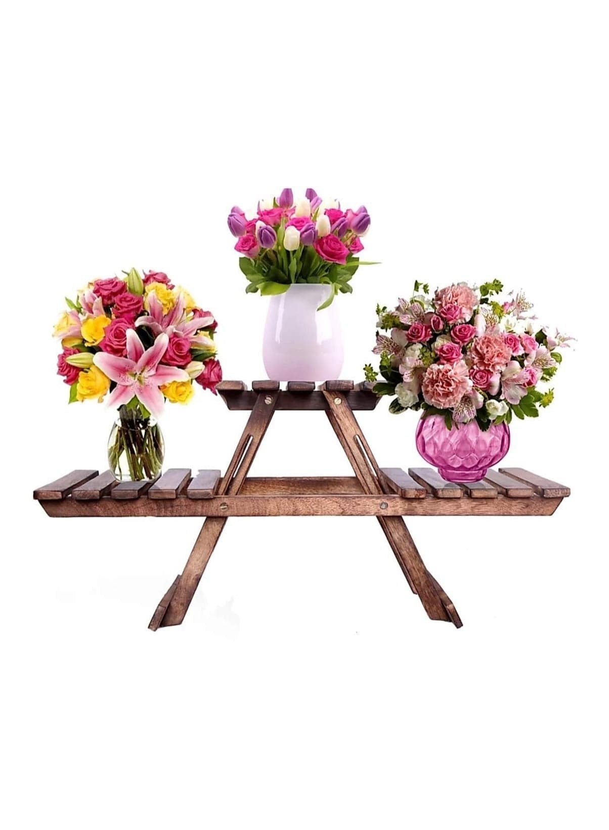 Wooden Flower Pot Stand for Home Decor and Folding Multipurpose Folding Rack Plant Stand