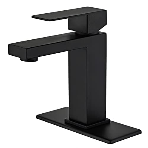 Modern Matte Black Bathroom Faucet Single Hole Single Handle Bathroom Sink Faucet Stainless Steel Commercial Bathroom Faucet with Deck Plate 1 or 3 Hole Kohonby Matte Black