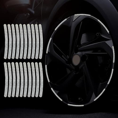 20PCS Car Wheel Reflective Decorative Strip,Night Safety Warning Stickers,Cars,Motorcycles,Bicycles are Applicable, Colorful and Diverse, a Street the Most Beautiful Car (Bling Silver)