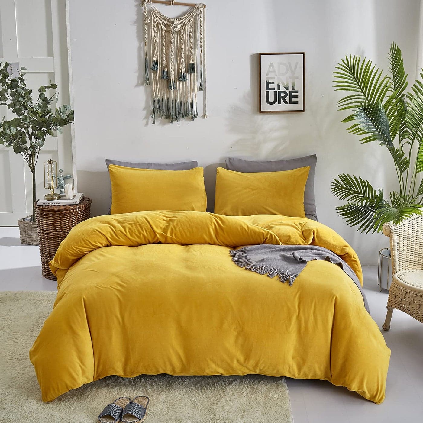 Wellboo Mustard Yellow Velvet Comforter Sets Queen Size Solid Fluffy Turmeric Bedding Comforters Plain Dark Yellow Sherpa Quilts Soft Warm Winter Flannel Plush Blanket Luxury Shaggy Crystal Bed