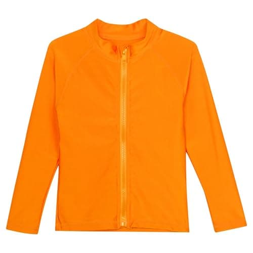 SwimZip Little Boys' Long Sleeve Rashguard Zipper UPF 50+,Orange,2T