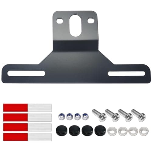 ZXFOOG Trailer License Plate Bracket Holder- Black Stainless Steel Metal Car Tag Frame for Truck/RVs/Boats, Universal License Plate Light Mounting Kit with Screw Caps