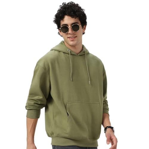 Urbano Fashion Men's Potent Olive Cotton Solid Oversized Hooded Neck Sweatshirt (swtsolhdovs-01-ptolve-l)