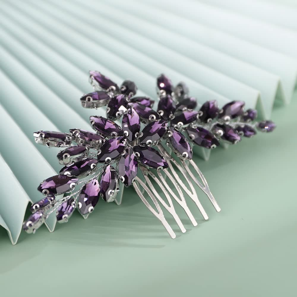 Kercisbeauty Wedding Bridal Purple Crystal Vintage Gold Hair Comb for Women Girls Ladies Special Occasion Dressy Handmade Hair Jewelry Violet