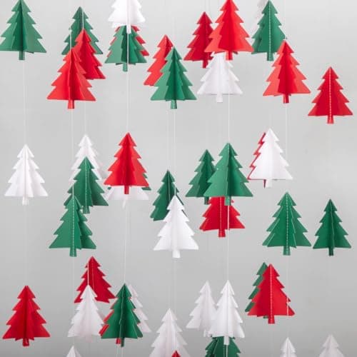 Red White Green Christmas Decorations - 2Pcs 3D Christmas Tree Paper Streamers Party Banner Garland Christmas Party Decorations Hanging Decor HongTongTong