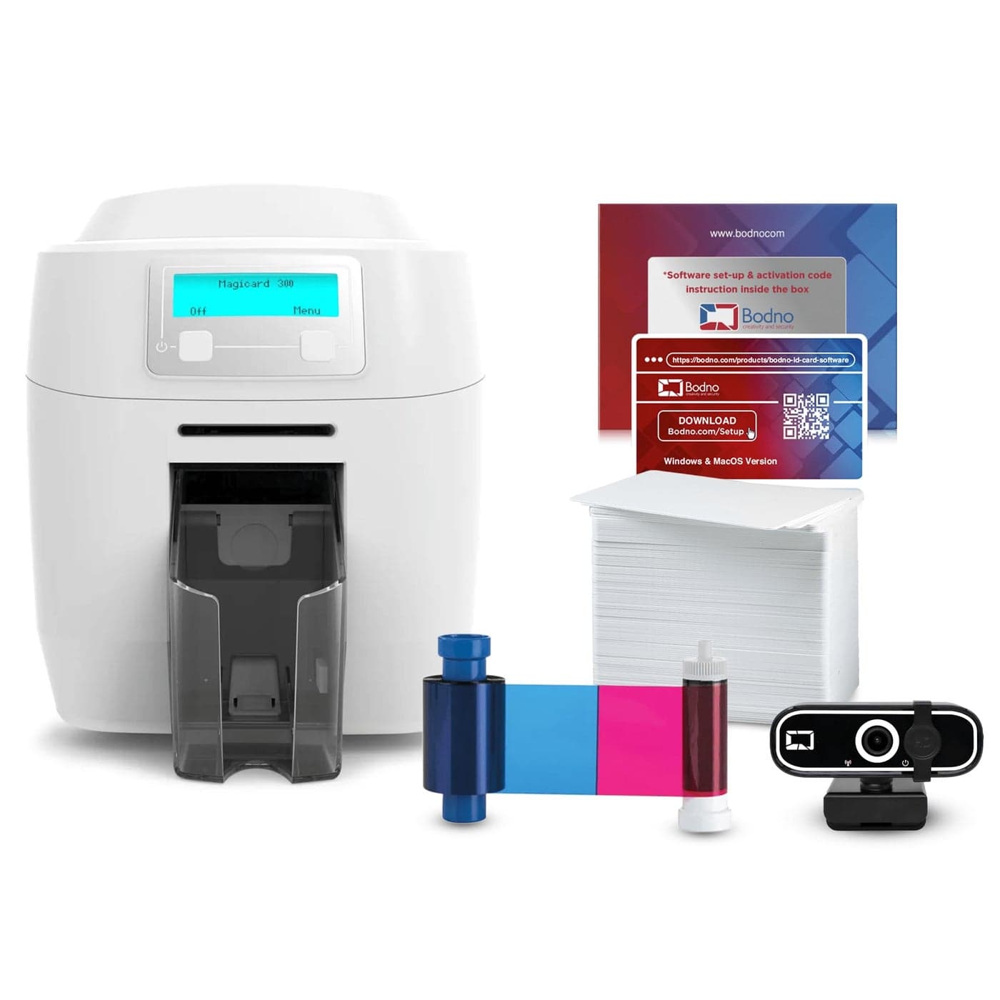 Bodno Magicard 300 Dual Sided ID Card Printer Complete Supplies Package ID Software Bronze Edition
