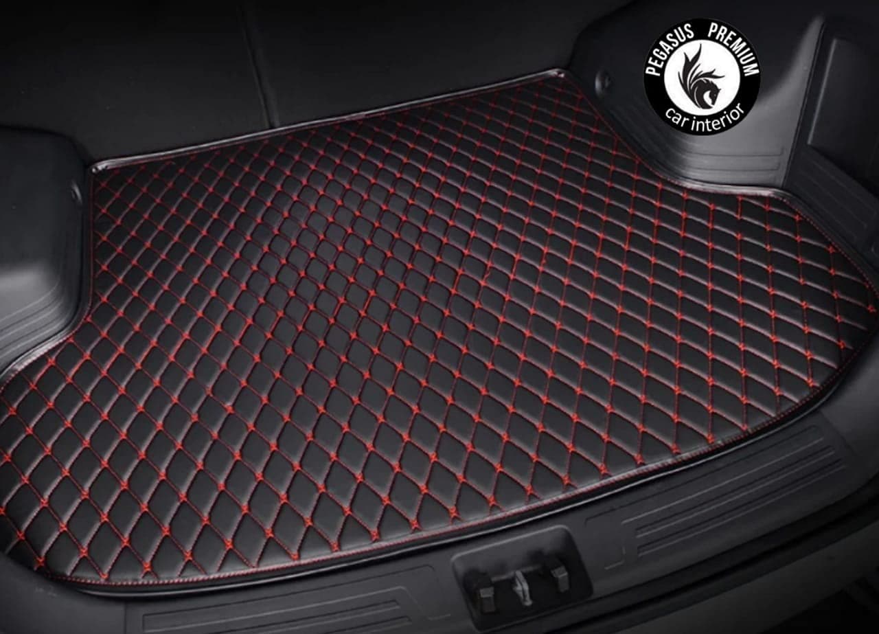 Pegasus Premium Pu Leatherite Car Trunk/Boot/Dicky Mat For Tata Harrier (Black And Red)