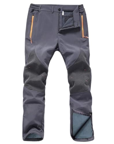 Gash Hao Mens Snow Ski Waterproof Softshell Snowboard Pants Outdoor Hiking Fleece Lined Zipper Bottom Leg (180Grey, 34W x 34L)