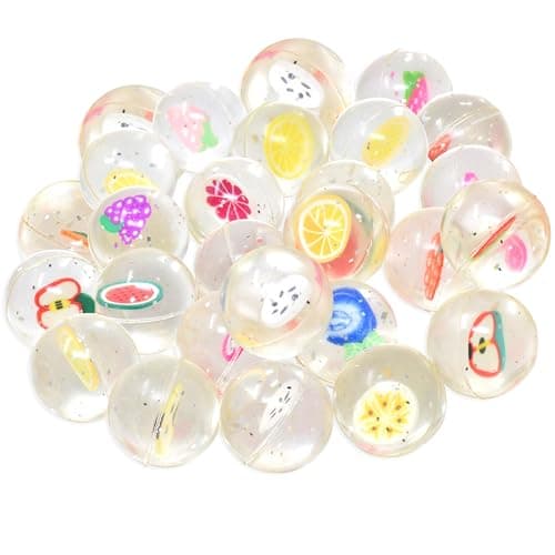 Kiddie Play 25 Bouncy Balls for Kids Party Favors Fruits Bouncy Ball 27mm Superball Small Rubber Balls for Kids