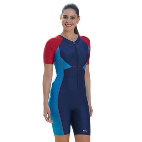 ROVARS Women's Poly-Spandex Knee Suit Swimming Costume for Women (SPD 2299 Navy, 2XL)