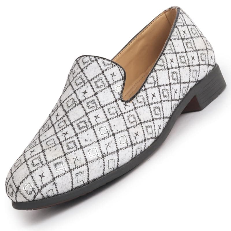 FAUSTO FST FOSME-2165 WHITE-44 Men White Ethnic Velvet Sequin Embroidered Prom Slip On Juttis and Mojaris for Wedding|Party Slip-On|Traditional Kurtas Shoes|Festive Slip On Shoes (10 UK)