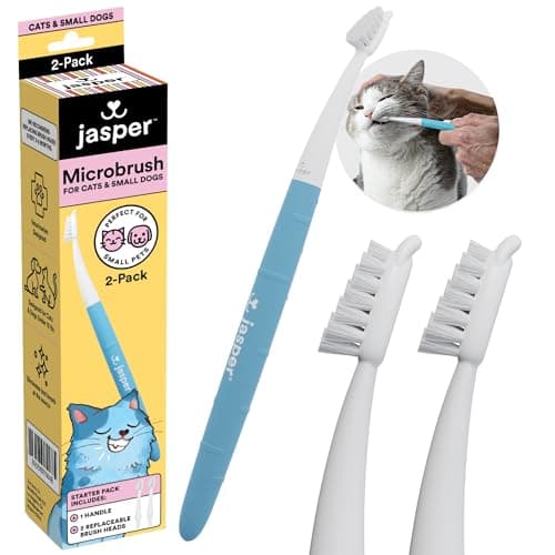 Jasper Microbrush Vet Approved Cat Toothbrush, Soft-Bristled Toothbrush Kit for Felines & Small Dogs, Non-Slip Handle with 2 Replaceable Tooth Brush Heads, Use with Cat Toothpaste
