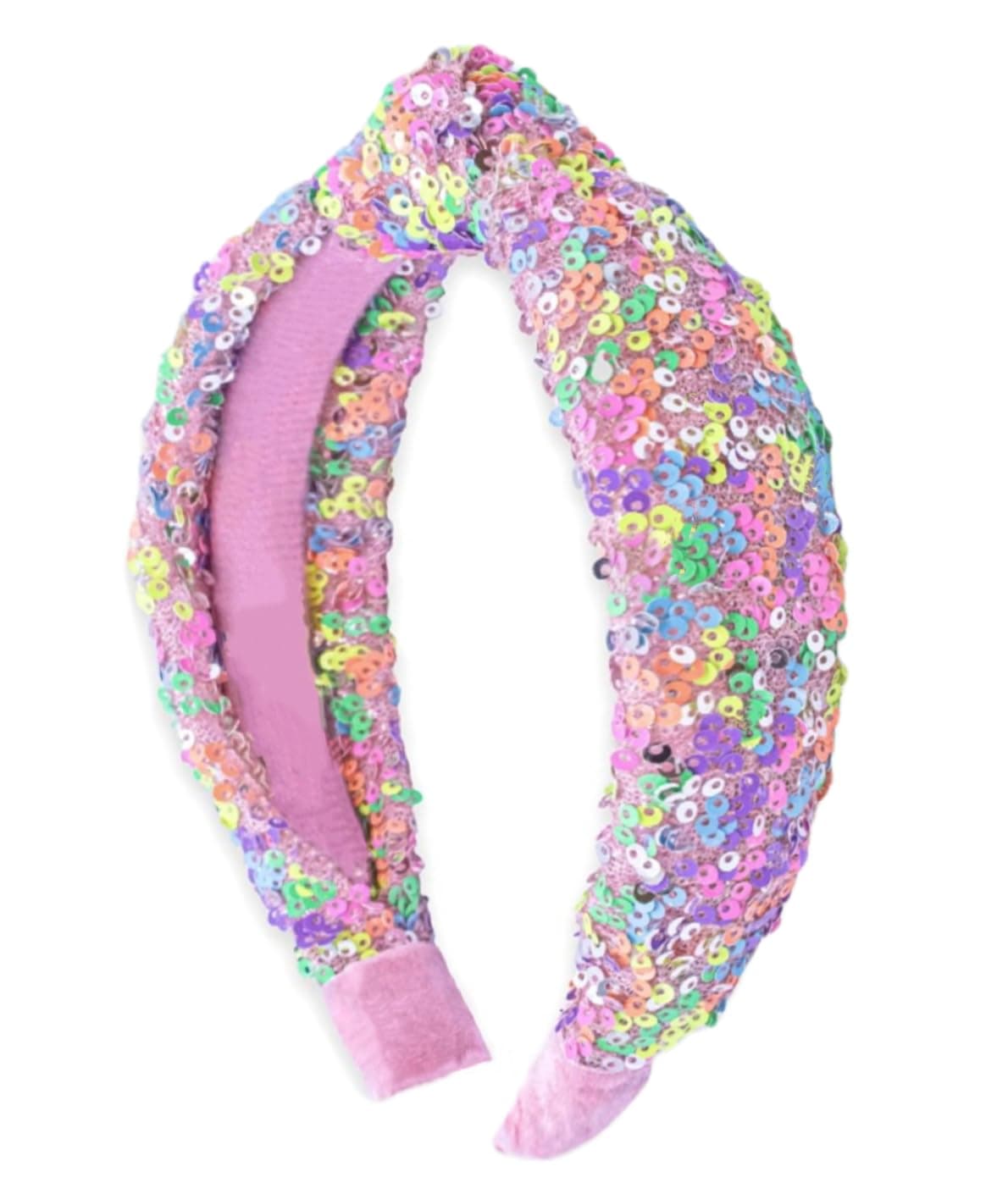 Headband for Girls Fancy Sequin Knotted Girls Headband Cute Hair Accessories for Girls Birthday Girl Headband Pink Head Bands for Girls Hair Kids Stocking Stuffers