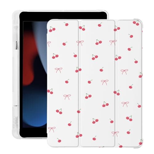 Cute Kawaii Cherry Bow for iPad Pro 11 Inch Case (M5/M4) 2025/2024 with Pencil Holder, Auto Sleep/Wake, Leather Soft TPU Back Cover