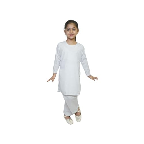 Kaku Fancy Dresses Indian Wear Salwar Kameez Costume -White, 10-12 Years, for Girls