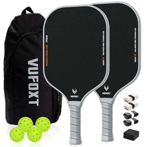Pickleball Paddles Set of 2, Lightweight Raw Carbon and Glass Fiber Surface Pickleball Racket Set with 14mm PP Honeycomb Core, USAPA Compliant, 4 Pickle Balls, 4 Tapes, 1Bag, 1 Paddle Cleaner