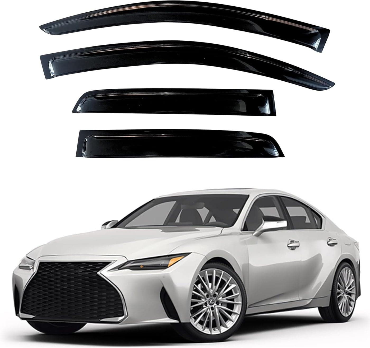 KPY Window Visor Rain Guard Deflectors for Lexus IS300 IS350 IS500 (2021-2023) - 4PC Tape-On Style