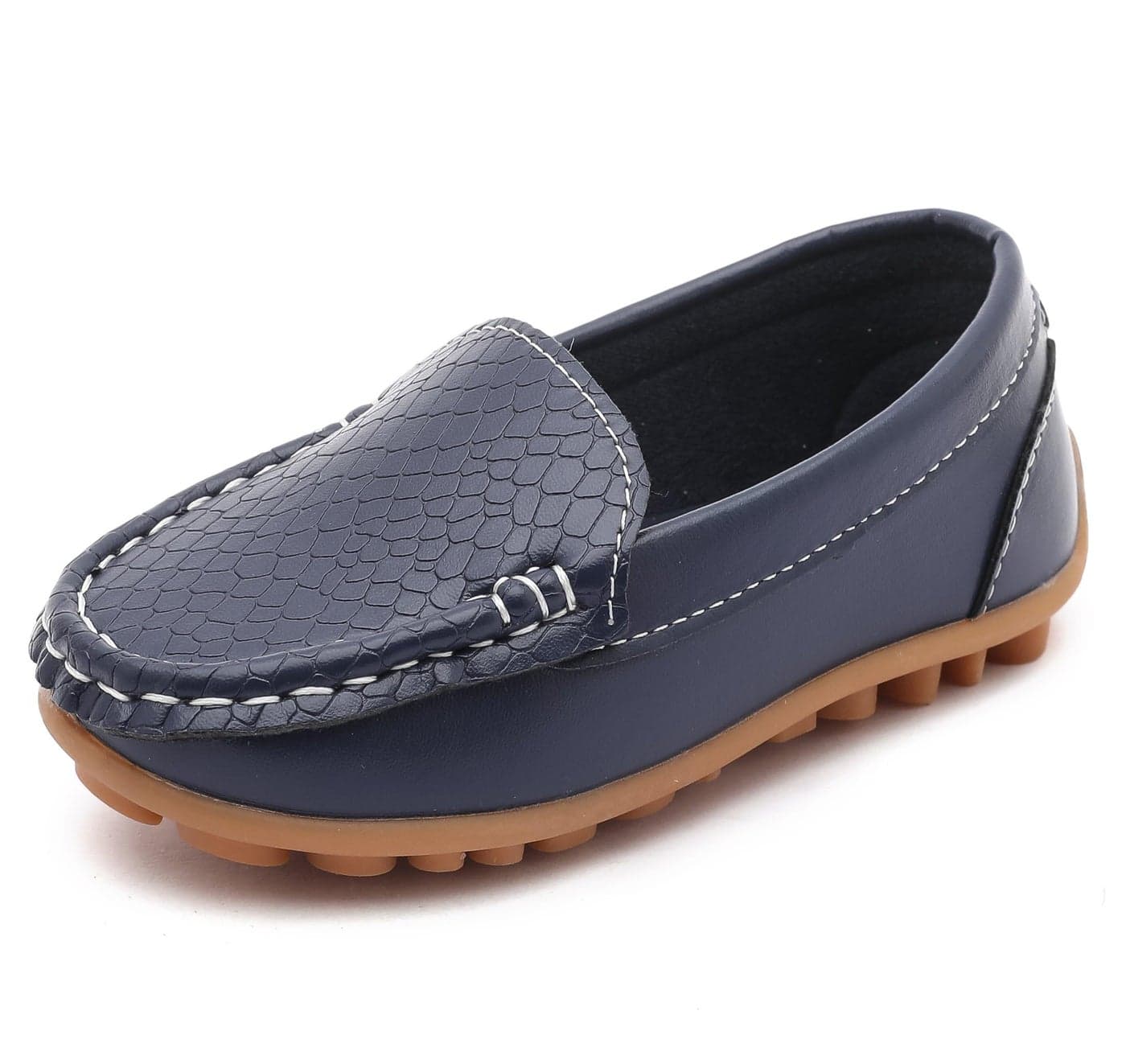 LONSOEN Toddler/Little Kid Boys Girls Soft Synthetic Leather Loafer Slip-On Boat-Dress Shoes/Sneakers,Deep Blue,SHF103 CN28