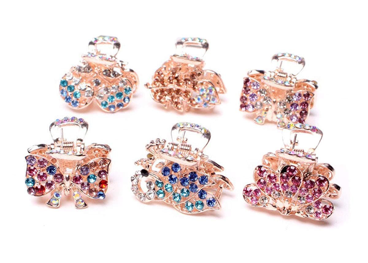 6PCS Fashion Crystal Metal Jaw Claw Hair Clip Vintage Small Rhinestone Hair Claws Hairpins Hair Claw Barrettes for Women NO 1