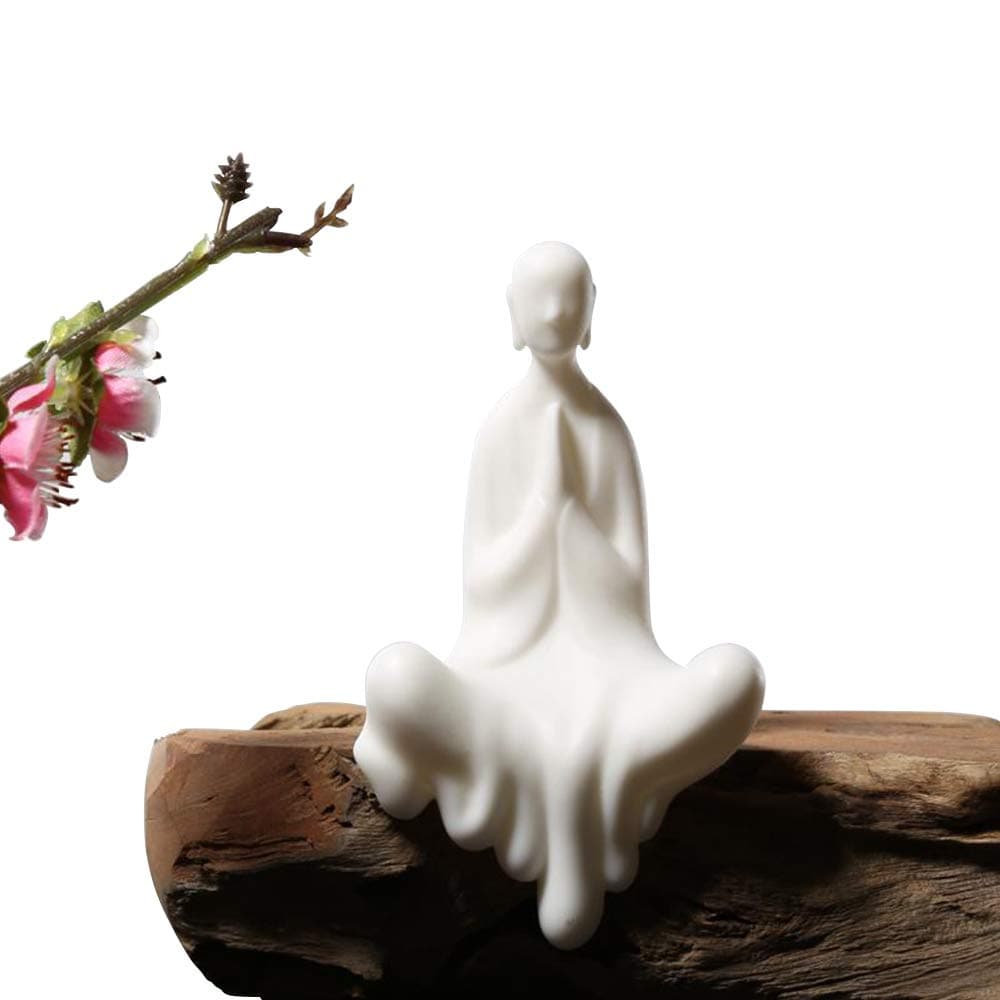 Kingzhuo White Ceramic Cute Sitting Buddha Statue Beautiful Sculpture Praying Hands Meditation Monk Figurine Peaceful Little Statue Home Decor Ornaments Delicate Crafts Handmade 4 Inch Tall 1