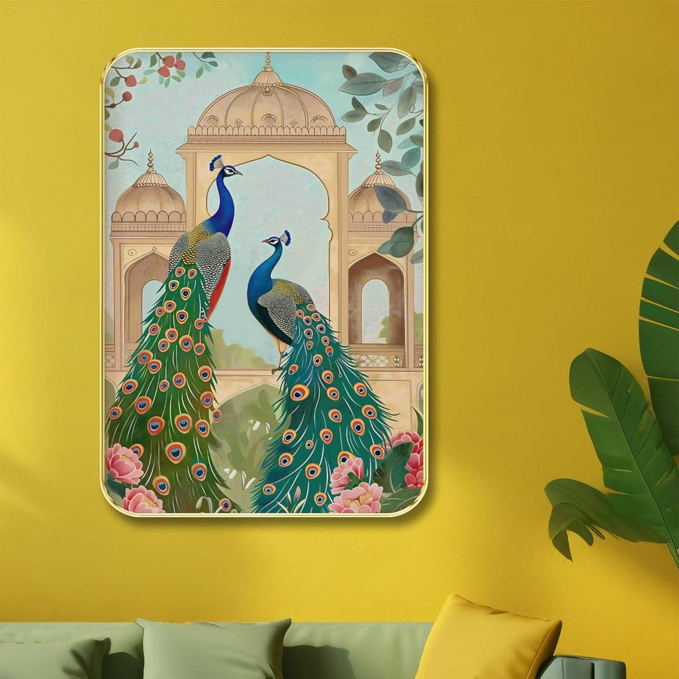 Livinluxe couple peacock Boho painting Premium Framed Laminated Wall paintings for living room bedroom home decoration wall decoration18 inch x 24 inch ETNF01100