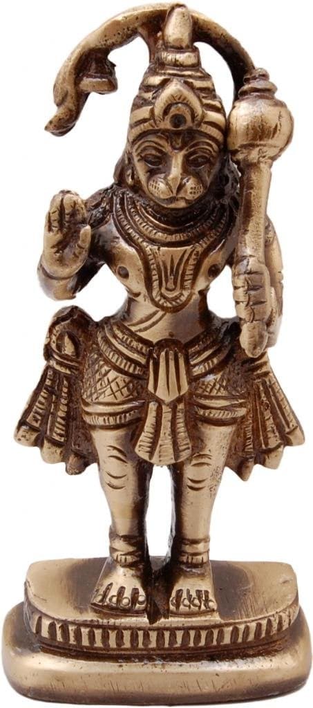 Two Moustaches Brass Hanuman Ji Standing Statue Brass Hanuman Idol Standard Antique Brown Pack of 1
