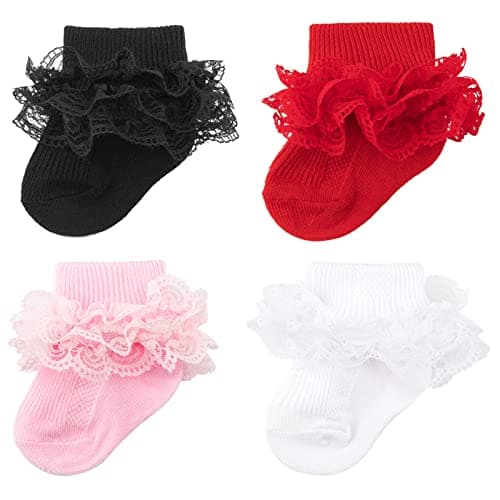 BQUBO Baby Girls Socks Eyelet Ruffle Lace Socks Cute Frilly Sock Newborn/Infant/Toddlers/Kids Girl Dress Sock 0-6 Months