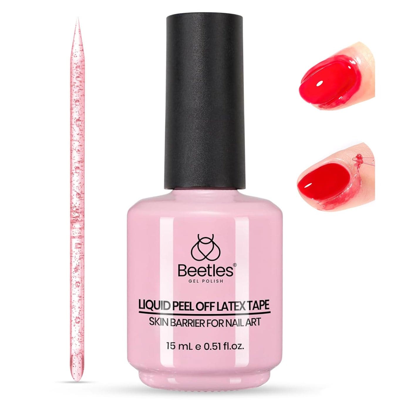 Beetles Liquid Latex for Nail 15ml Peel off Nail Polish Cuticle Guard with Plastic Nail Care Stick Nails Design AirDry Liquid Latex Barrier for Protector Fingers