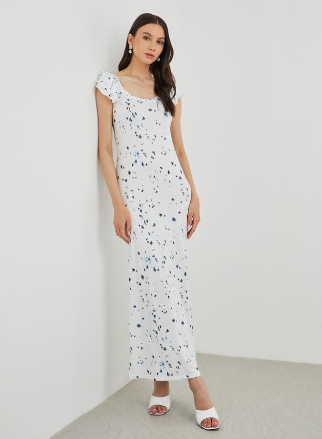 Take Two Floral Print Short Sleeve Knit Maxi Dress — M