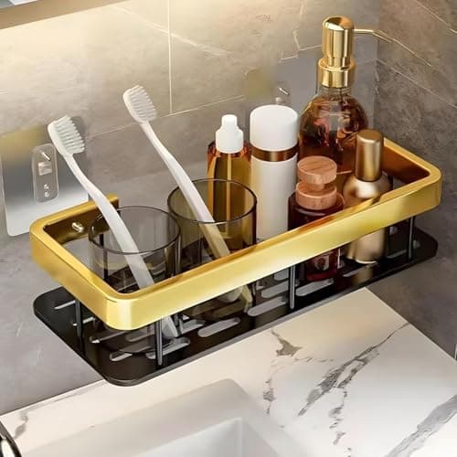 TEKCOOL Aluminium Pack of 1, Self Adhesive Bathroom Shelf for Wall Shelf Organizer Wall Mounted Bathroom Shelves Rack Holder Stand for Bathroom Accessories Organiser Without Drill