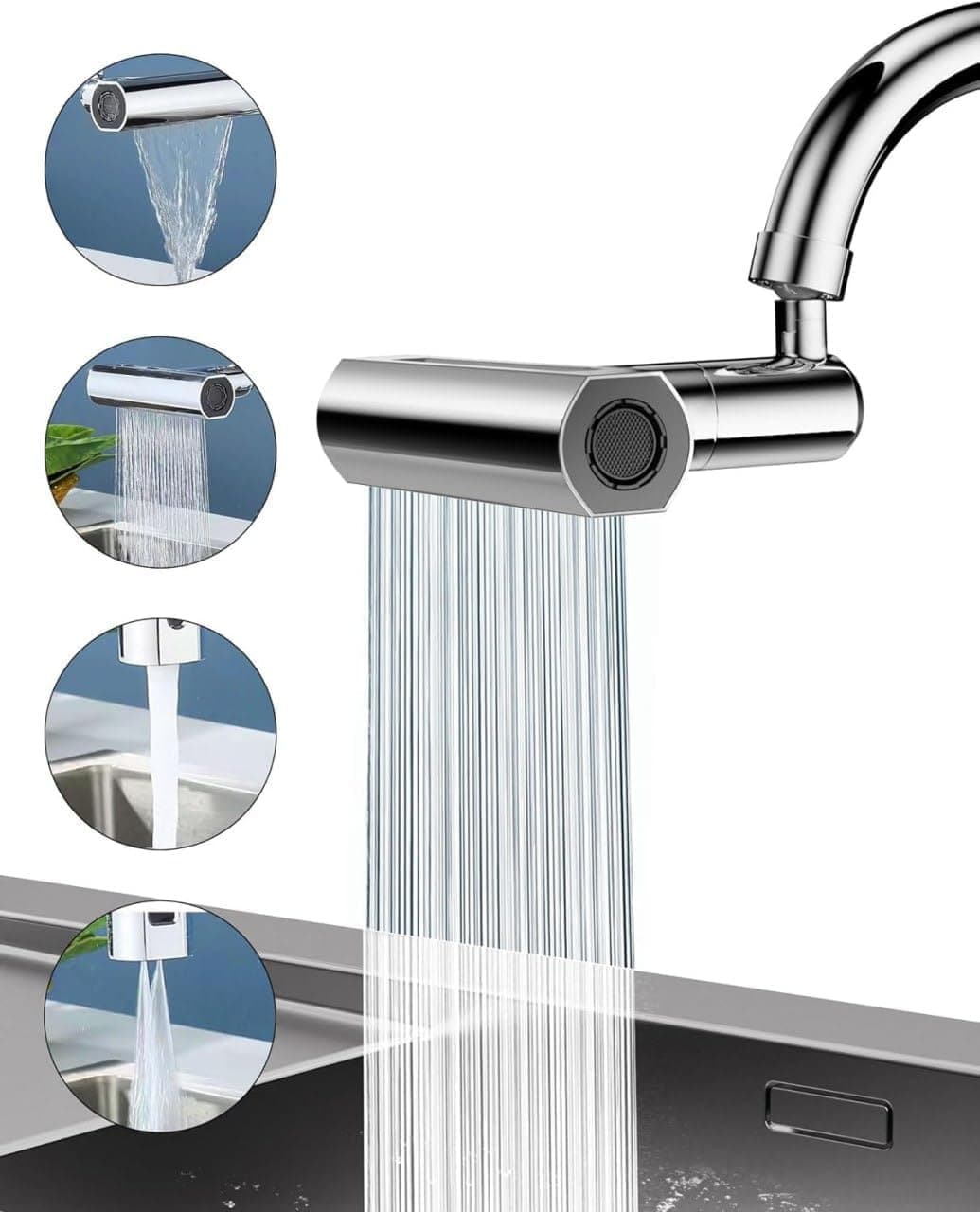 KPS 4 in 1 Waterfall Kitchen Faucet 360Swivel Faucet Extender for Kitchen Sink Adjustable SplashProof Faucet Head Replacement for Washing FruitVegetable Pack of 1Multicolor