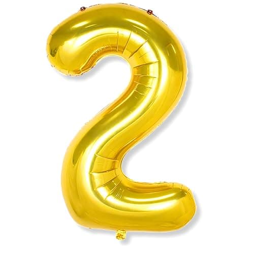 Flyloons 2 number Golden Foil Balloon 16 inch Size Birthday Decoration Items Pack of 1 | 2nd Year Balloons | Two