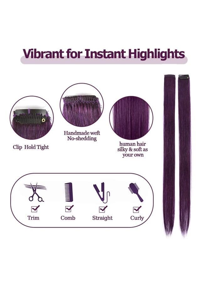 Purple Clip in Hair Extensions - 100% Real Human Hair Colored Girls Halloween Hair Pieces 5 Pieces/Set (18inch,Purple)