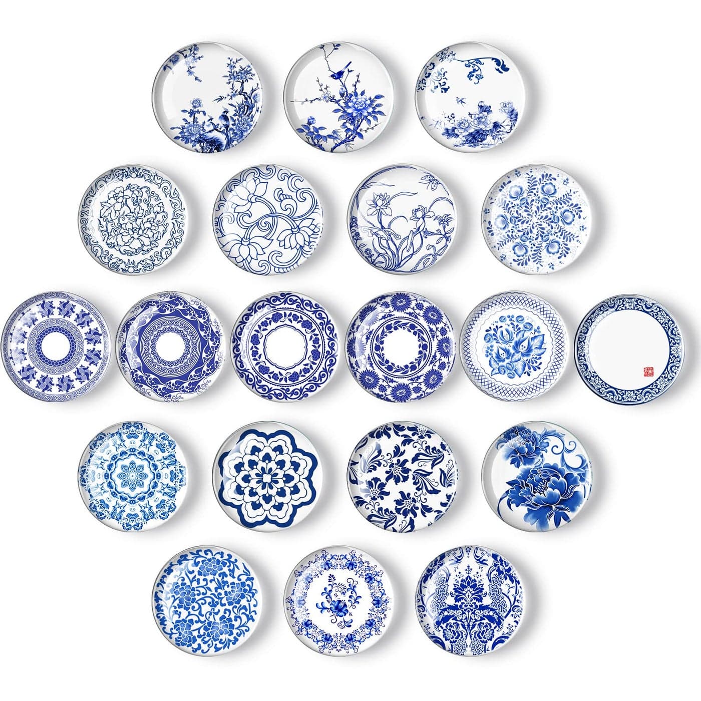 20 Pieces Glass Refrigerator Magnets Round Blue and White Porcelain Refrigerator Magnets for Fridge Whiteboard Office Locker Cabinet Dishwasher Decoration Gift
