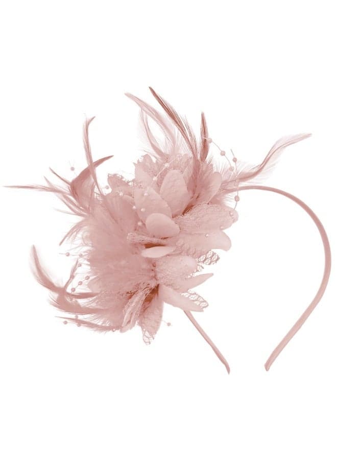 Pink Fascinators Hat for Girls and Women, Ladies Fascinator Wedding Hat Tea Party Hat, Headdress Feather Mesh Hair Accessories Faux Flowers Head Flowers Retro Fascinators for Weddings Tea Parties Gath