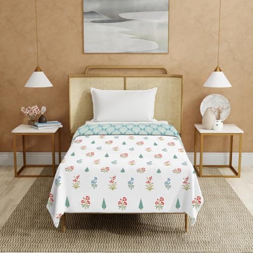 Urban Space 100% Cotton Malmal Single Bed Dohar, All Season Reversible Blanket, Soft, Lightweight and Breathable Ac Dohar/Quilt/Blanket/for Bed, Sofa AC Blanket (58 x 95 inch, High Gardern Red)-200 TC