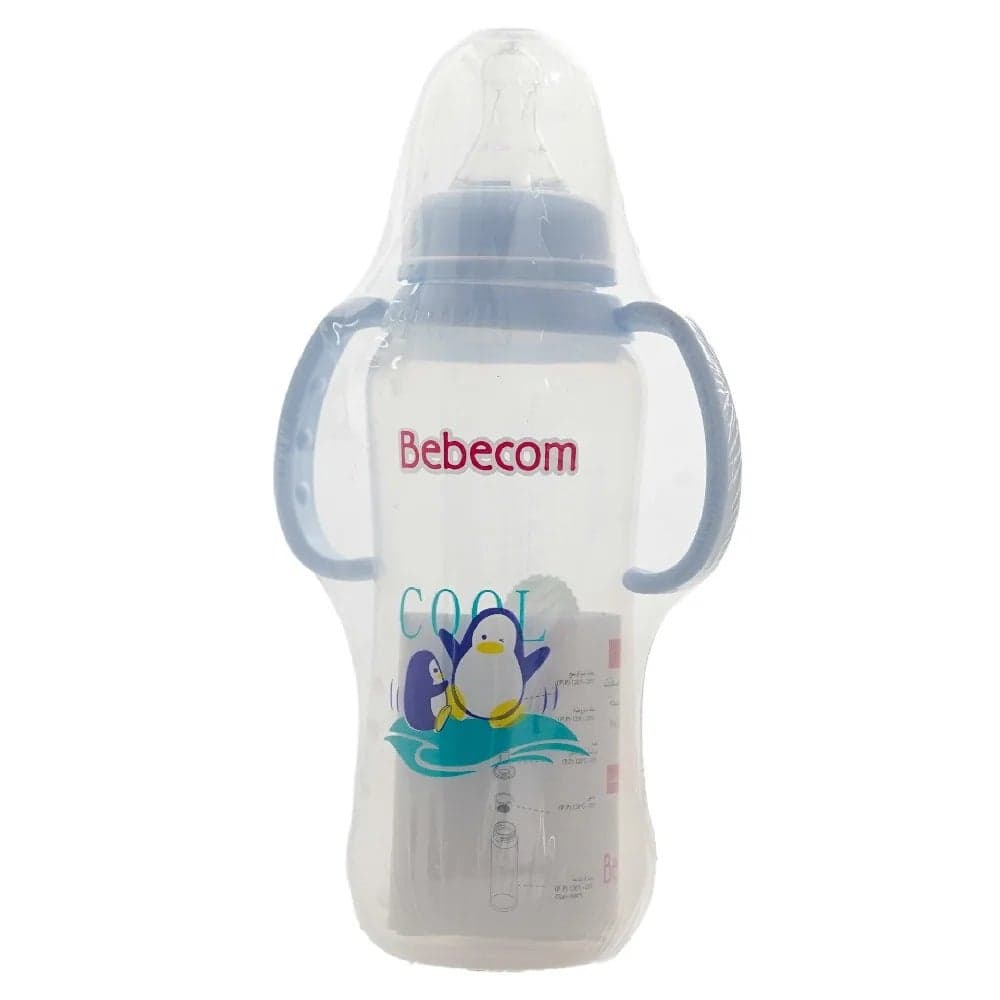 Bebecom Standard Feeding Bottle With Silicone Nipple And Handle Animal Print 300 ml Blue Color(A316