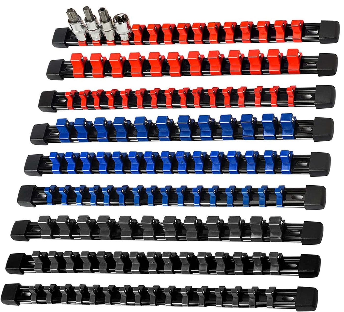AMM 9Piece Socket Organizer 12 inch 38 inch and 14 inch Drive ABS ToolsSocket HolderHeavy Duty Socket Racks Premium Quality Socket Clip Rail HolderThe best tool trays in the garage
