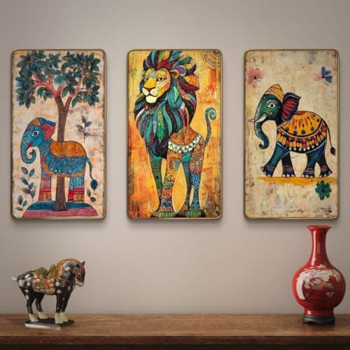 Livin'luxe Set of 3 modern art Madhubani painting Premium Golden Framed Wall paintings for living room, bedroom, home decoration, wall decoration 35 inch x 20 inch SG09