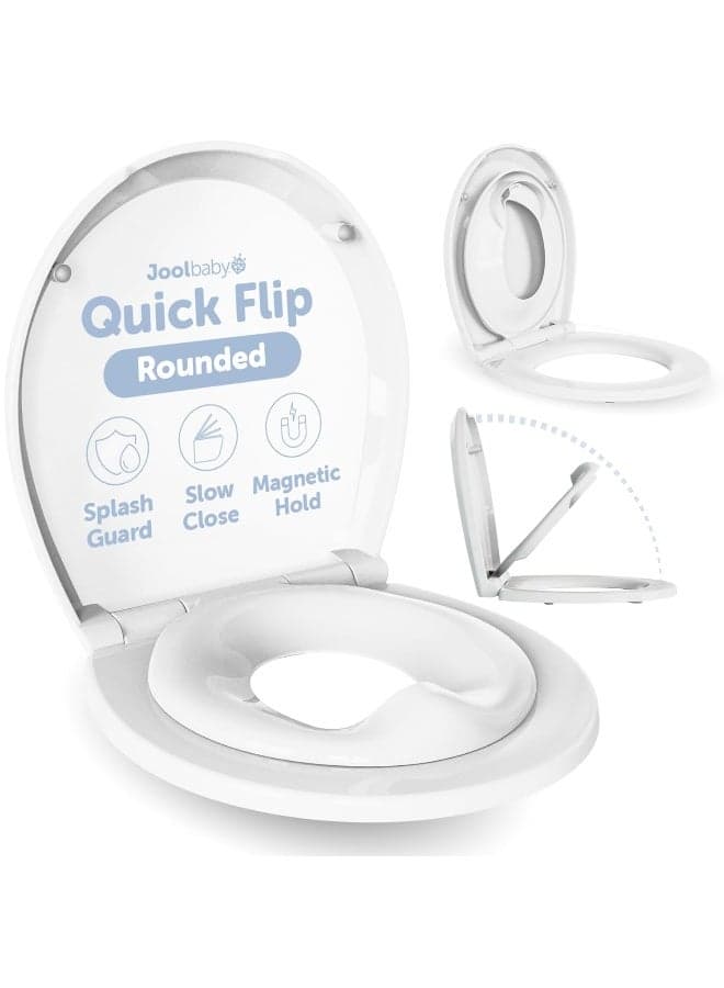 Quick Flip Round Toilet Seat with Built-In Potty & Splash Guard for Toddler Training, Slow Close - Jool Baby