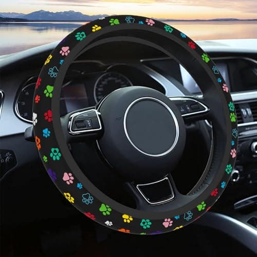 Steering Wheel Cover Neoprene Material Most Cars MenWomen Universal 15 inch Premium NonSlip Spring Steering Wheel Protector Floral Car Accessories Black Foot