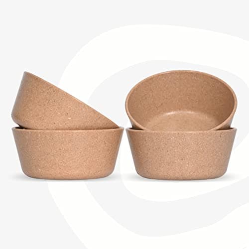 Eha Set of 4 Earth-Friendly Small Curry Bowls for Kitchen|175 ml|Made with Bamboo Fibers & Rice Husk|Microwave Safe Bowl (Reheat Only)|for Hot & Cold Serving Bowl Set|Tortilla; brown