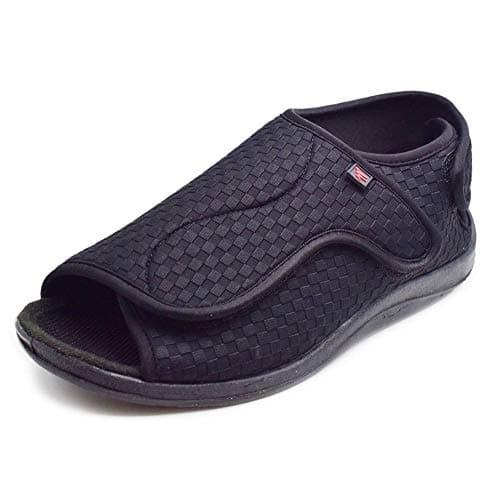 W&LESVAGO Men's Open toe Breathable Diabetic Slippers, Extra Wide Width Adjustable Edema Sandals for Elderly(Black,9#)