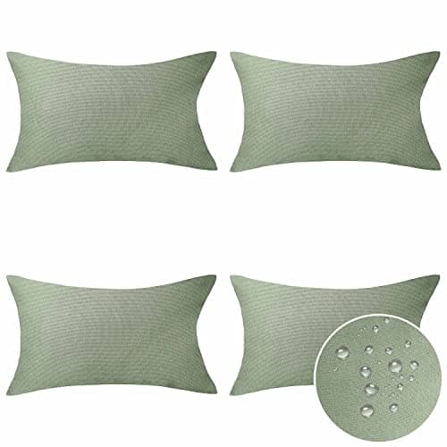 Home Brilliant Outdoor Throw Pillows Waterproof Linen Spring Pillow Covers Farm Rectangle Couch Pillows for Living Room Sofa Decor Pack of 4 12 x 20 inches30cm x 50cm Sage Green