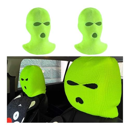 Suvnie 2 PCS Car Headrest Cover Personalized Funny Car Seat Full Face Mask Ski Mask Wrap Protection for Auto Front Seat Rest Decoration Universal Interior Car Accessories Fluorescent Yellow