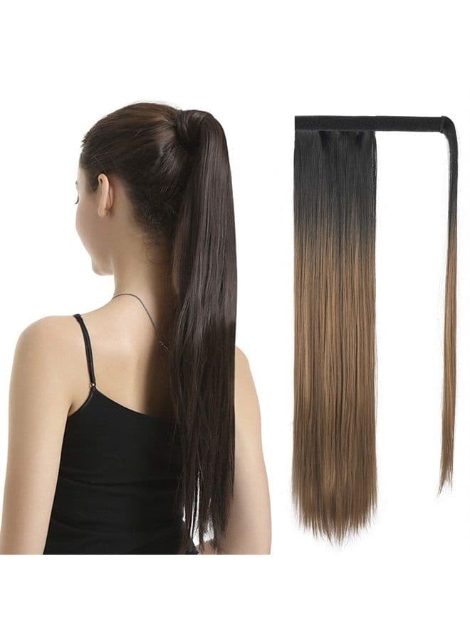 26 inch Ponytail Extension Long Straight Wrap Around Clip in Synthetic Fiber Hair for Women - Black to Strawberry Blonde